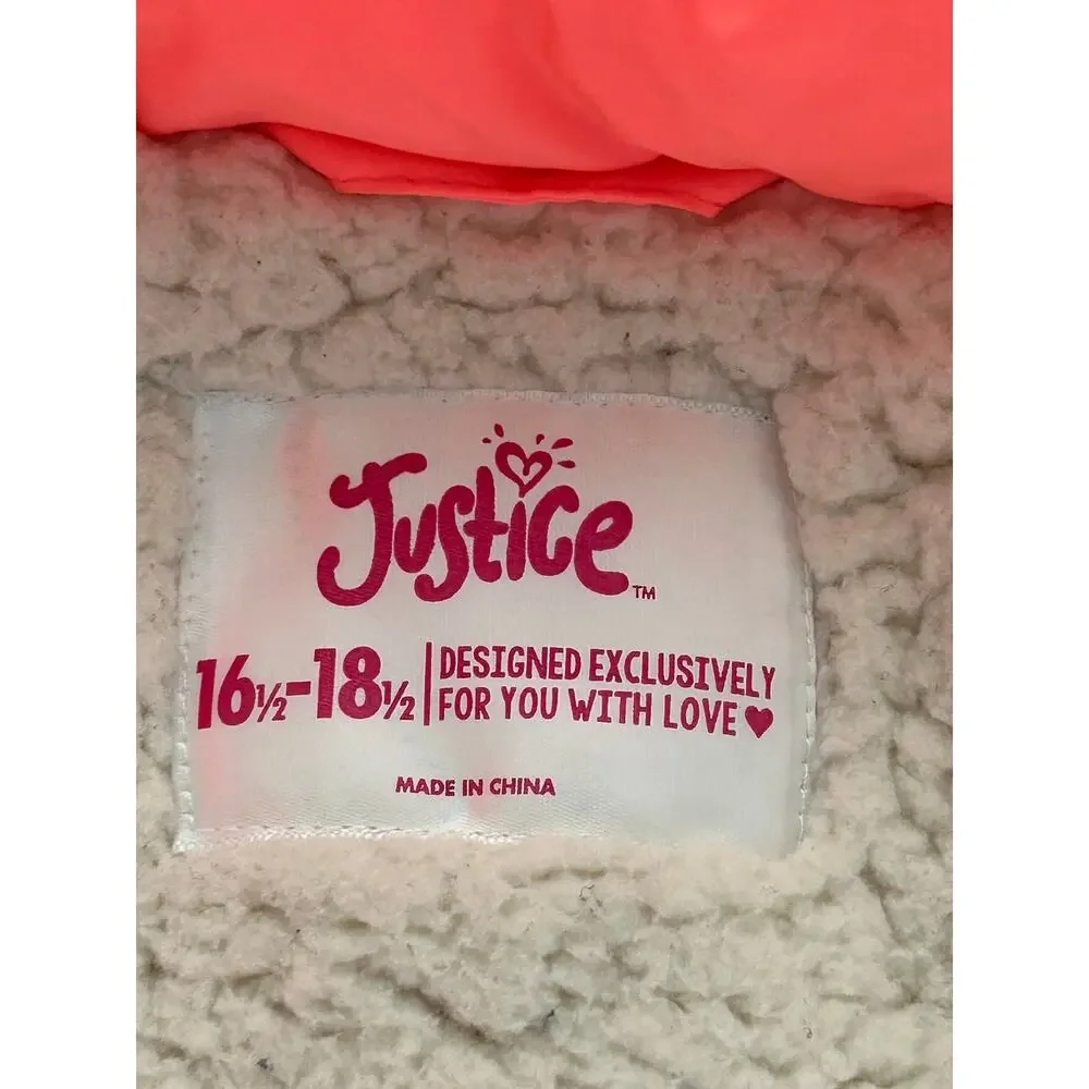 Justice Girls peach faux Fur Hooded Full Zip Puffer Jacket Coat Size 16 18 - Picture 11 of 12
